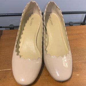 Nude Block Heeled Scalloped Edge Heels